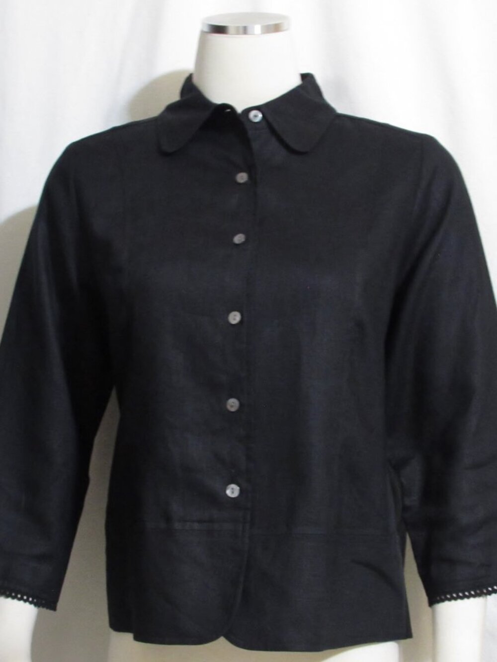 NEW Womens RELATIVITY Vintage Black Linen 3/4 Sleeve Short Jacket M Orig $124